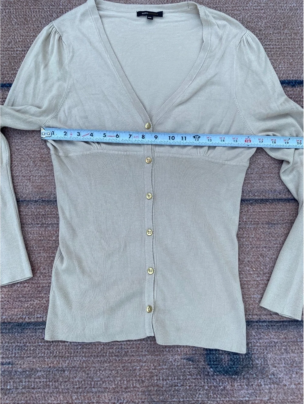 Y2K Downtown girl fairy boho deep v-neck gold button ribbed champagne cardigan